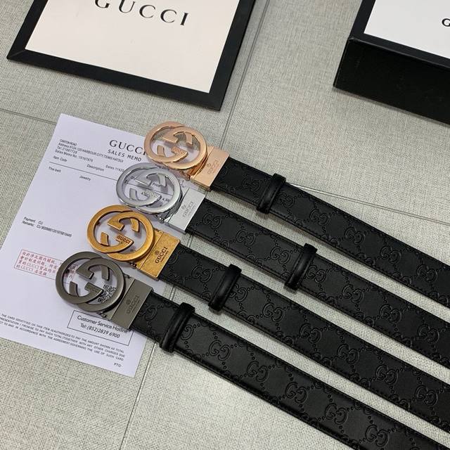品牌：Gucci 旋转扣头 P120 等级：原版品质.头层牛皮 、专柜售经典爆款开模。油边精致 电脑车线 手感柔软.实物拍摄无修饰 上身效果超好.配专柜全套包装