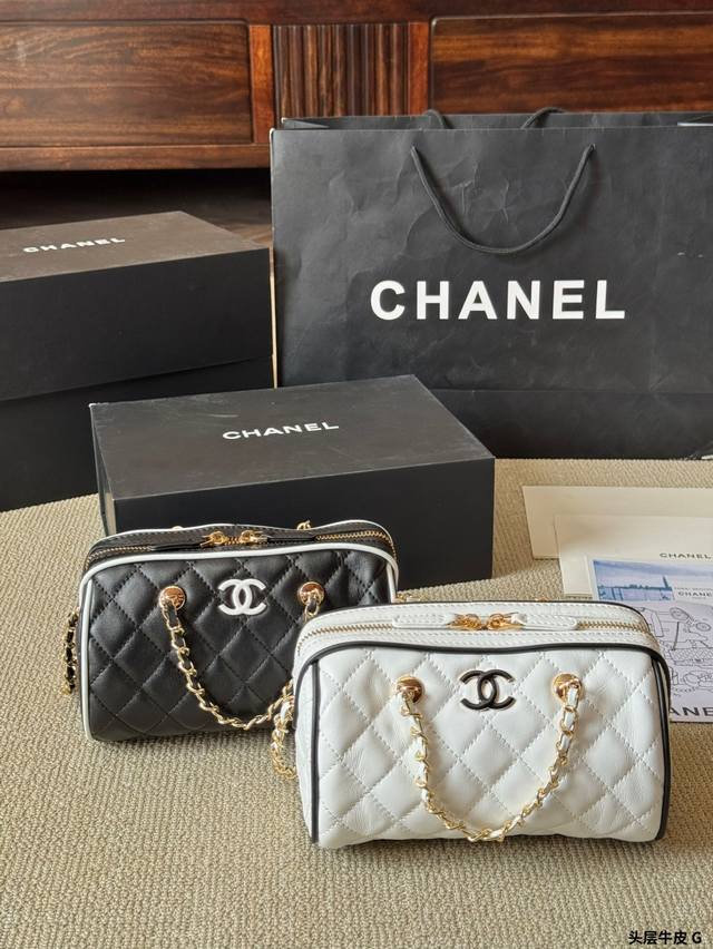 头层牛皮 P300 chanel Vintage保龄球包简约的包型 hanel 25P保龄球包亮光拼色小皮、Look里出现了很多次的香香Vintage杂志封面款