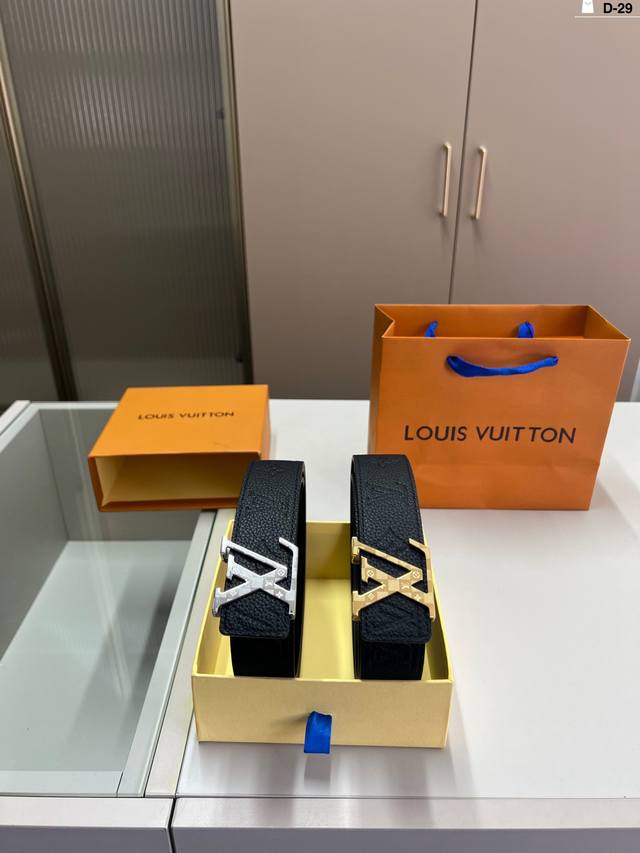 p160 lv皮带腰带 男士牛皮腰带 d-29全套包装+手提袋