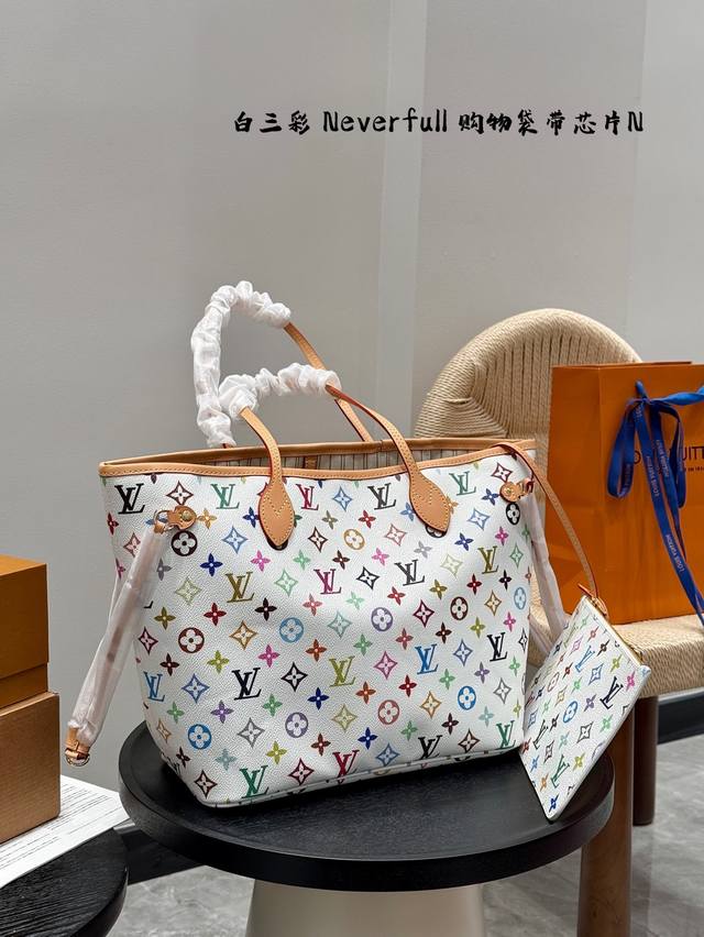 p190 全套礼盒 带芯片！ lv Neverfull 白彩购物袋！ mahina Hand It All 村上隆 联名款白三彩来啦 25S 新款托特包Tote
