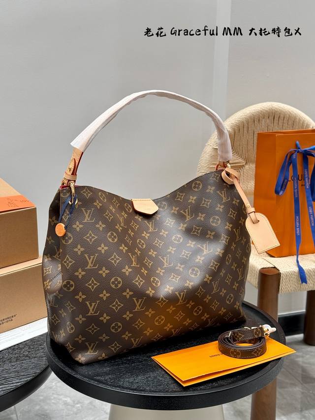 p230 全套礼盒包装 lv中古｜老花Graceful Mm 新上Graceful 单肩托特包Tote购物袋一只 看着非常温柔随性,背起来也不会显很大只 尺寸