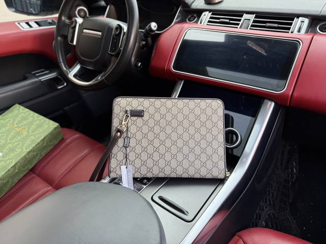 p160 高端货 新款 “ Gucci ”古奇手拿包 Gucci古驰 双G系列 经典老花满印压纹长款拉链开合 牛皮 手拿包 钱夹钱包 男款 黑色 高清五金Log