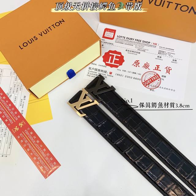 p410 路易L家 水染雾面A级奢华高贵上档次鳄鱼肚皮 出货搭配精美手工钢扣-[闪电][玫瑰]宽度:3.8Cm长度105-125Cm