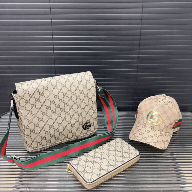 p230 Gucci 古奇 三件套套盒 帽子 男包 钱包 精品百搭款 高品质 配送礼盒