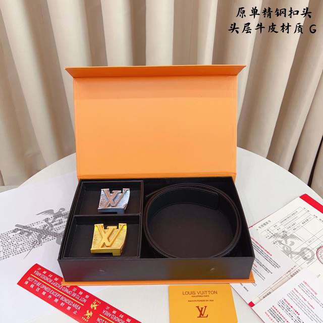 ①带①扣P230 ①带②扣P290 原单钢扣版路易L家 打孔挂扣 正版开模 此款腰带双面采用原厂牛皮带身，精密电镀标志性纯钢搭扣 对版专柜。3.8Cm【如需木盒