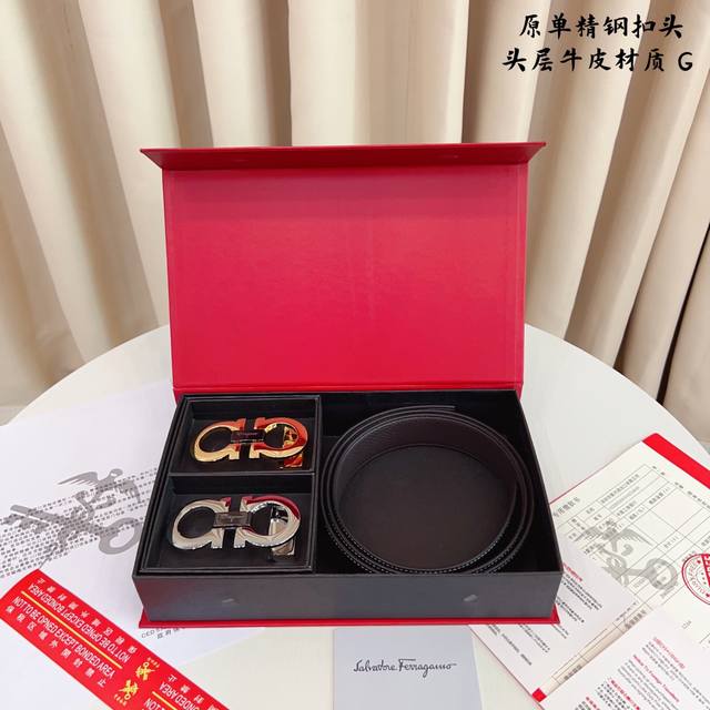 ①带①扣P230 ①带②扣P290 原单钢扣版菲拉F家 打孔尾夹 正版开模 此款腰带双面采用原厂牛皮带身，精密电镀标志性纯钢搭扣 对版专柜。3.5Cm【如需木盒