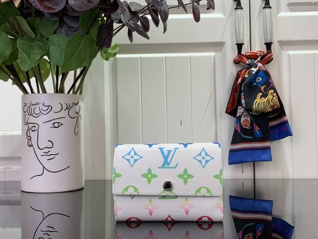 顶级原单 特惠 Victor 钱夹 M14122 白色 彩色渐变 這款優雅的Victor錢包以Monogram Eclipse帆布製作，可放置零錢、名片、紙幣和