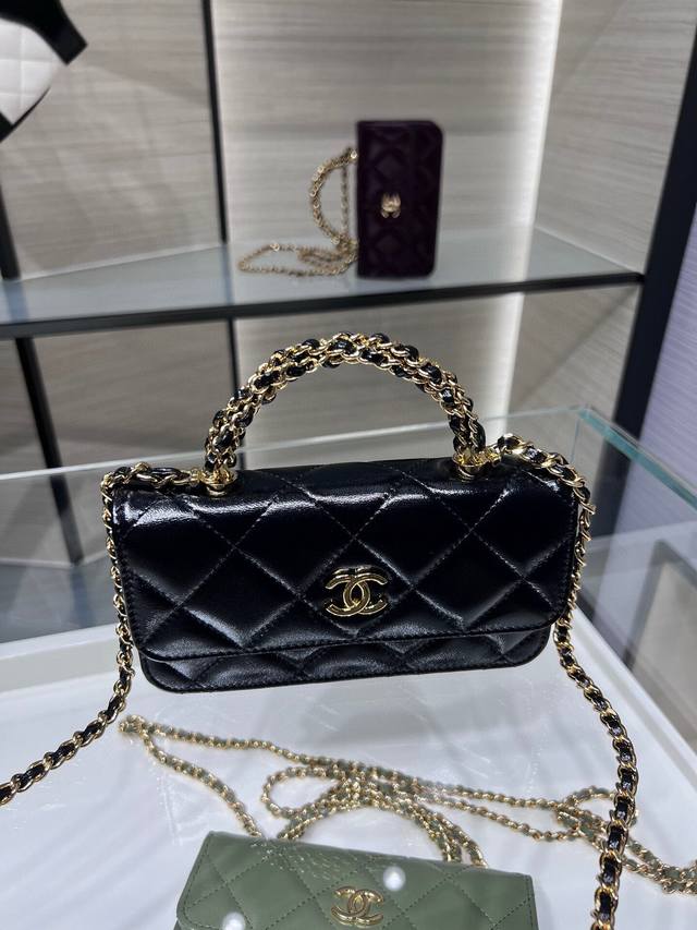 Ohanel 24B 最新款 旋转手柄 链条手机包 油腊皮 A P5420Y 尺寸10X17X7.5