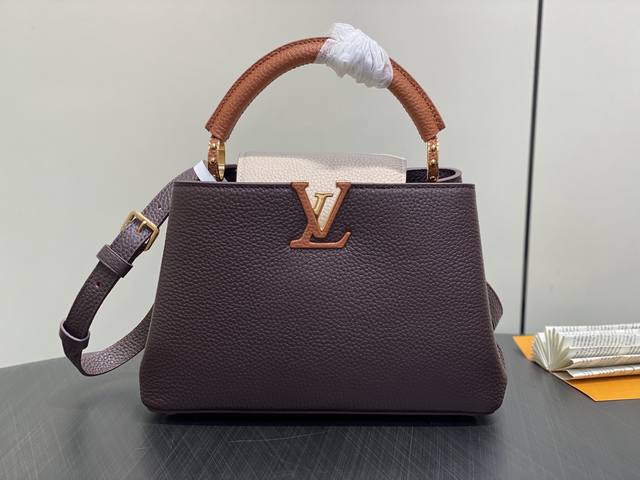 原单精品 M12952咖色拼色 全皮Cap那英款 Capucines 小号手袋 本款 Capucines 中号手袋为华美 Taurillon 牛皮革渲染新季典雅