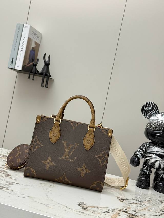 动态变码芯片 顶级原单加强版 M46373 本款 Onthego 小号手袋拼合 Monogram 和 Monogram Reverse 帆布，Monogram