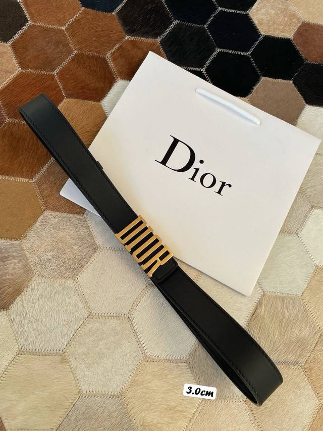 dior迪奥 女士黑色小牛皮D-Fence复古金色字母Logo腰带3Cm