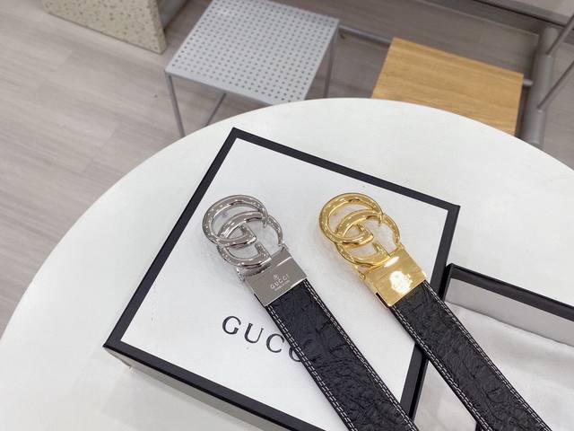 Gucci古奇 原单正品 Guccl经典皮带 尺寸3.4海外原单货，意大利创作，配以双G互扣金属扣，原版皮纹拿的走图片拿不走的品质，升级后与正品零距离，给你不