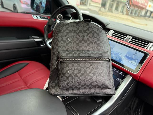 高端货 新款 “Coach 蔻驰”双肩包 蔻驰双肩包 Sprlint 30 拉绳快速扣开合 牛皮革拼织物 书包背包双肩包 大号 男款黑色 专用内里 顺滑拉链 内