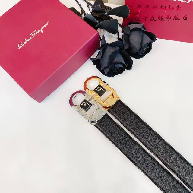 Ferrago 菲拉F 雙面头层牛皮 全新效果精钢材质搭扣 寬度35毫米 該皮帶可調節 且能根據需要裁剪達到修身效果