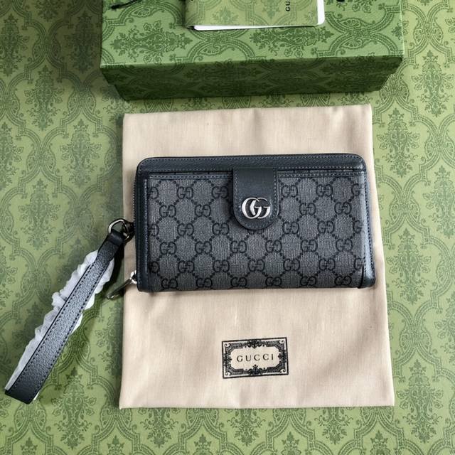 顶配版 新款岀货 款号760248 Ophidia系列融合Gucci传统精髓与现代设计，匠心呈献亮眼新作。这款钱包以灰色和黑色Gg Supreme帆布匠心打造，