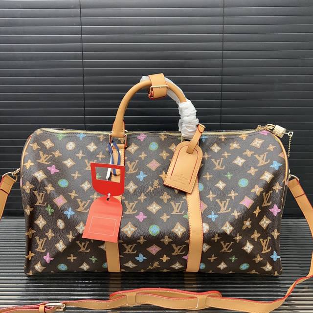 Louisvuitton 路易威登 Keepall 旅行袋 单肩斜挎手提包袋 男女通用机场包 实物拍摄 原厂面料 规格 50 Cm。