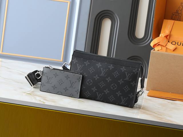 升级原版 M81124黑花 老花 M81115压花 Alpha Wearable 钱夹融合 Monogram Eclipse 帆布和皮革饰边，可容纳手机和小号钱