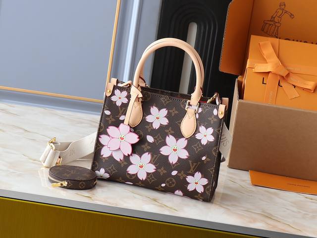 升级原版 M13269 M45659 M46373 M44571 村上隆联名樱花 本款 Onthego 小号手袋拼合 Monogram 和 Monogram R