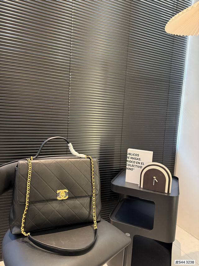 Chanel25S 香奈儿大号公文包 复古感十足 香奈儿黑金口盖公文包