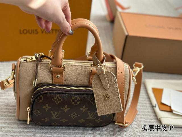牛皮 配全套包装 尺寸：24*15Cm L家 Keepall 枕头包 真的是小可爱！ 贼适合的Keepall25黑武士 男盆友的战包 搜索 Lv Keepall