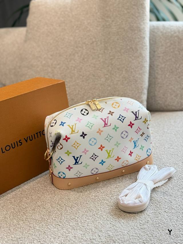 Pochette Cosmetique大号化妆包] M13743白色 村.上隆 本款Pochette Cosmetique化妆包以Monogram Denim面