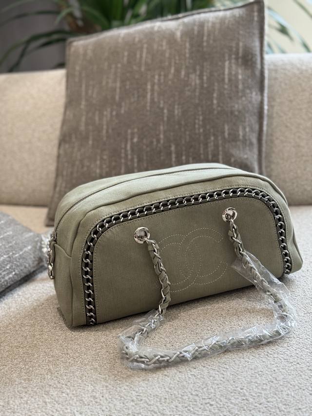 Chanel保龄球橄榄绿色丹宁 单肩大容量33Cm