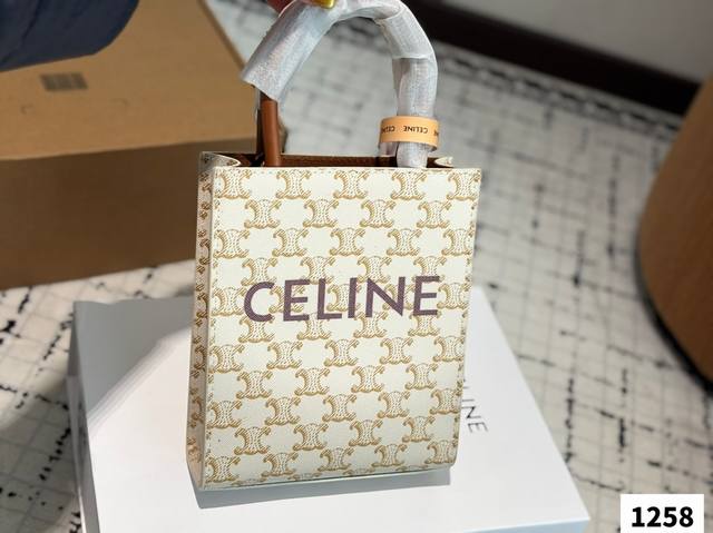 Celine赛琳 新色Cabas Tote Mini帆布拼皮手提袋购物袋单肩斜挎包 Celine 赛琳 Cabas Phantom凯旋门印花Tote包 水桶包新