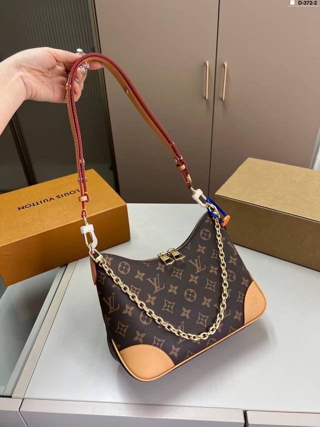芯片版本 Lv 最新款牛角包 Vintage 经典单肩包 单肩斜挎都无敌好看百搭！ D-372-2尺寸27×15折叠盒飞机盒