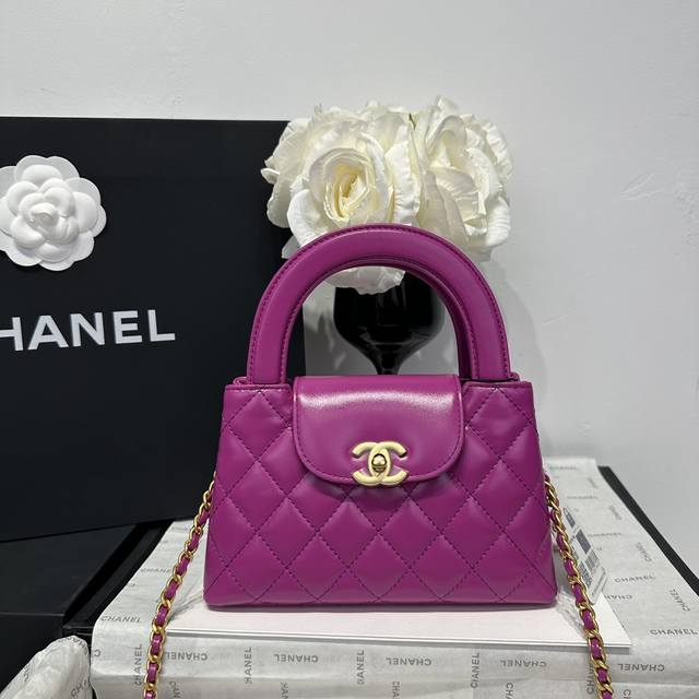 香奈儿Chanel 1：1对标专柜顶级 意大利进口Onda Verde原厂油蜡小牛皮 Chane1 24A Kelly手柄包 紫红色 款号:As4416 尺寸: