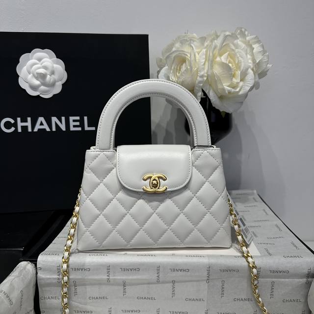 香奈儿Chanel 1：1对标专柜顶级 意大利进口Onda Verde原厂油蜡小牛皮 Chane1 24A Kelly手柄包 白金 款号:As4416 尺寸:1