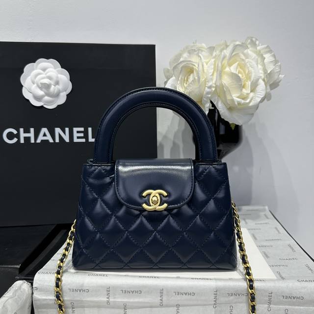 香奈儿Chanel 1：1对标专柜顶级 意大利进口Onda Verde原厂油蜡小牛皮 Chane1 24A Kelly手柄包 丈青金 款号:As4416 尺寸: