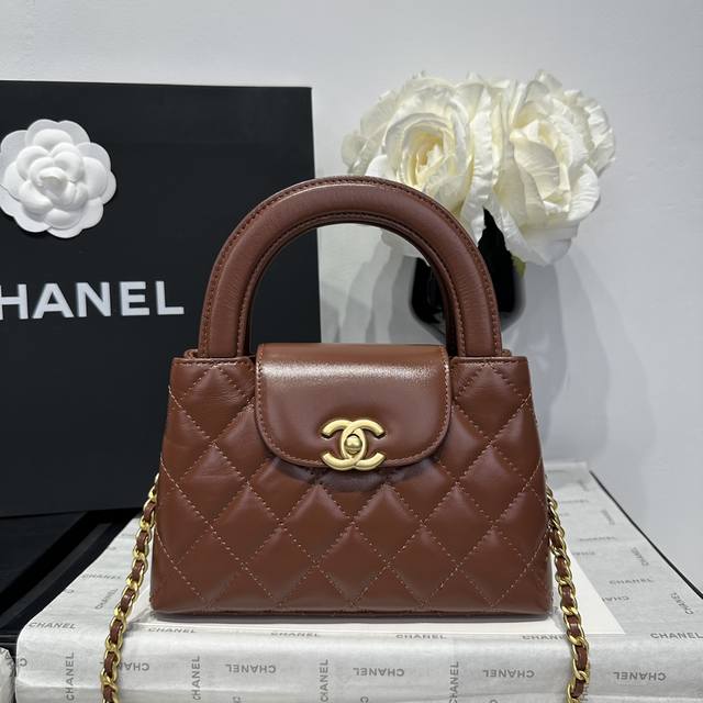 香奈儿Chanel 1：1对标专柜顶级 意大利进口Onda Verde原厂油蜡小牛皮 Chane1 24A Kelly手柄包 木棕金 款号:As4416 尺寸: