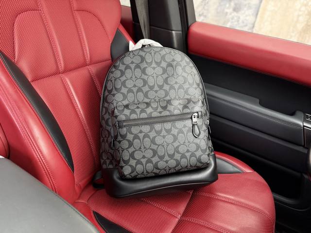 高端货 新款 “ Coach ”蔻驰双肩包 Coach蔻驰升级版双肩包 Coach蔻驰 West 35 经典拉链开合大容量老花 涂层帆布拼小牛皮 背包双肩包 大