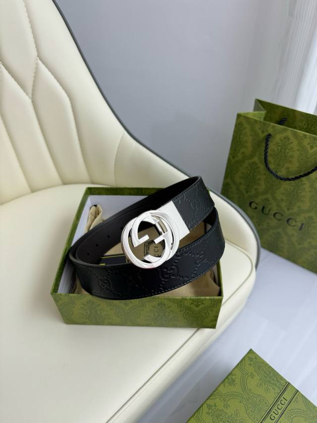 Gucci，原厂精密电渡扣头，意大利原厂皮，宽3.8Cm，代购级。