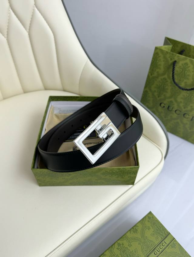 Gucci，原厂精密电渡扣头，意大利原厂皮，宽3.5Cm，代购级。