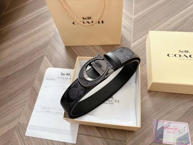 原单货---[飞吻]Coach 蔻驰皮带 双面男士腰带礼盒装皮带，双面都可以，精致原版扣，宽度3.5Cm私密渠道！专柜原单。