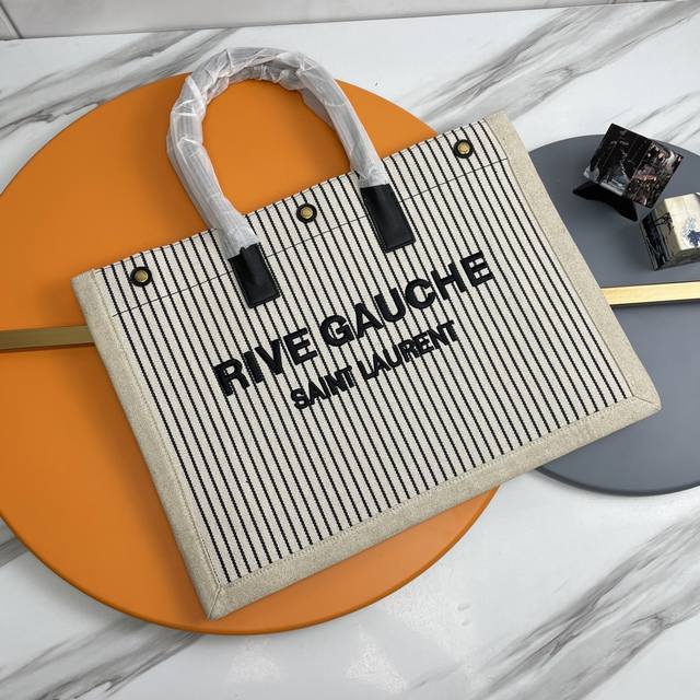夏日限定条纹棉麻款 _Rive Gauche Tote Bag，左岸购物袋，从定制棉麻料到Logo工艺，每一个细节我都要求完美！Zp购入开模定制，说真的，这是我