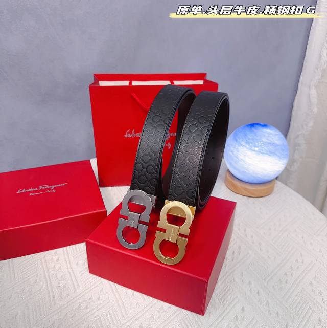 Ferrago 菲拉F 雙面头层牛皮 全新效果精钢材质搭扣 寬度35毫米 該皮帶可調節 且能根據需要裁剪達到修身效果
