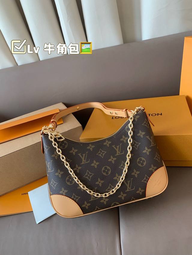 配飞机盒折叠盒子 Lv 牛角包中古款牛角包定制版经典单肩包配置肩带链条单肩斜挎都无敌好看百搭！超级时髦 给你想不到的惊艳尺寸：26*16
