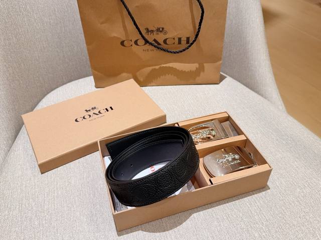 Coach蔻驰 真皮腰带双带头随意搭配 超值组合套装套盒 宽度3.5Cm 礼盒包装手提袋