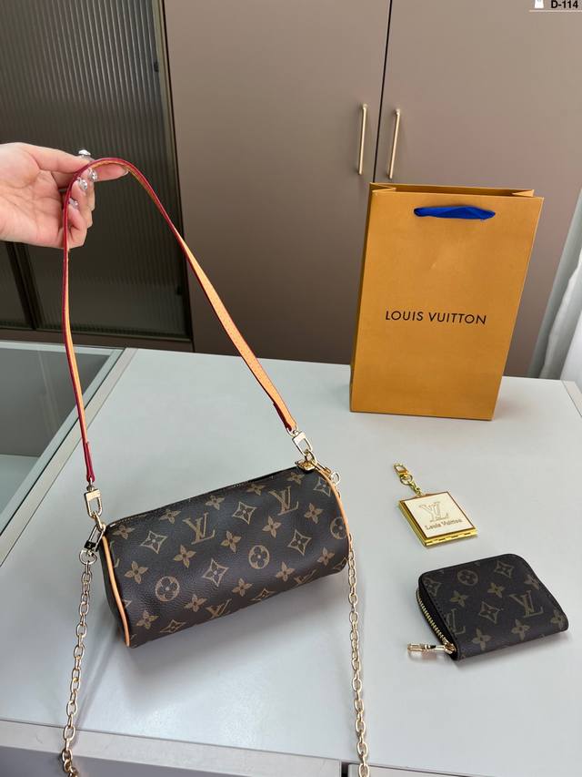 卡包小镜子 Lv路易威登老花笔筒包小巧能装 各种百搭！搭配肩带超级有气质 夏天背太适合了方便又高级D-114尺寸20×10