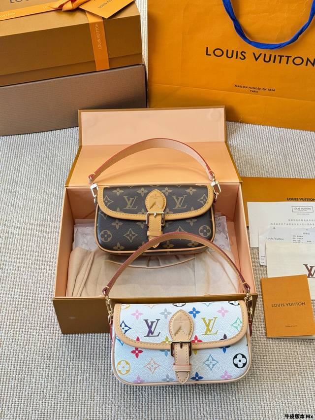 牛皮版本 Lv Nano Diane牛皮腋下法棍包 全钢五金全套礼盒包装 尺寸 18 12Cm