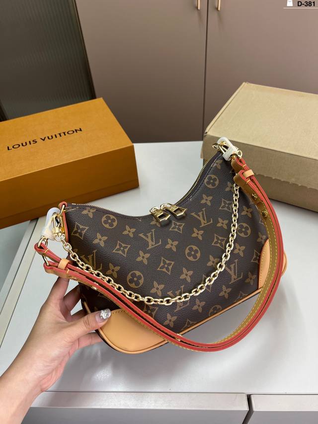 芯片版本 Lv 最新款牛角包 Vintage 经典单肩包 单肩斜挎都无敌好看百搭！ D-381尺寸27×15折叠盒飞机盒