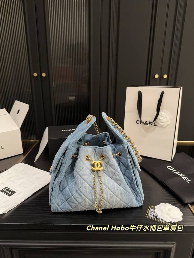 尺寸28.30 香奈儿Chanel Hobo牛仔水桶包单肩包