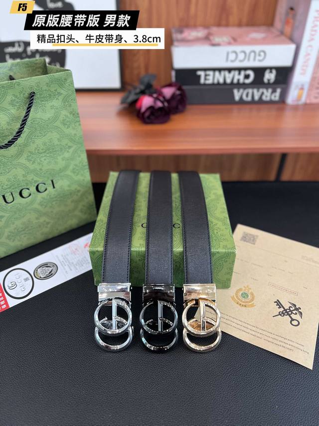 原版品质滑道 品牌：古奇G家 男款 颜色：黑 扣头：金 银 黑 扣头：原版精品纯铜五金扣头 带身：原版牛皮 尺寸：宽约：3.8Cm 长约：95Cm-125Cm