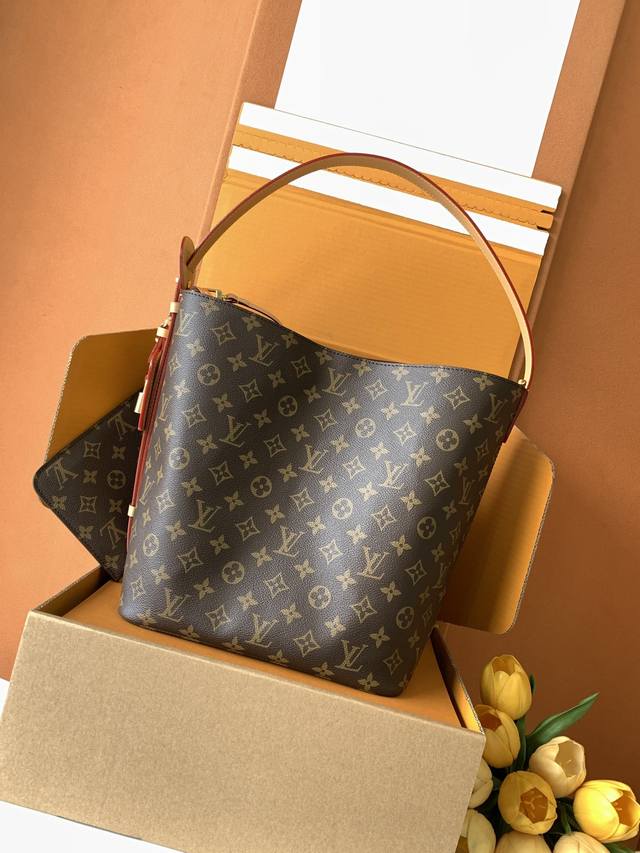 特级原厂全钢 M12926 本款Alin大号手袋采用Monogram帆布塑造水桶包构型，以充裕空间容纳笔记本电脑等日常所需。可调节皮革肩带致意 年代的路易威登硬