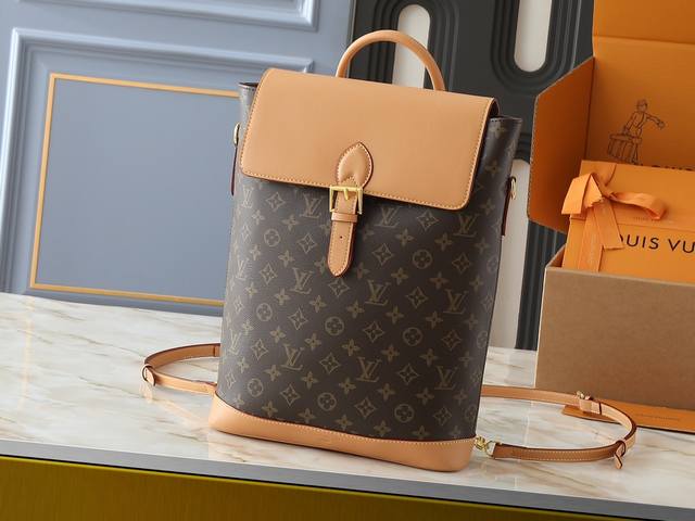 升级原版 M14653 M14651 本款Soho 中号双肩包回溯 1996 年面世的 Arlequin 双肩包，以牛皮革饰边和复古搭扣致敬路易威登制箱传承。可