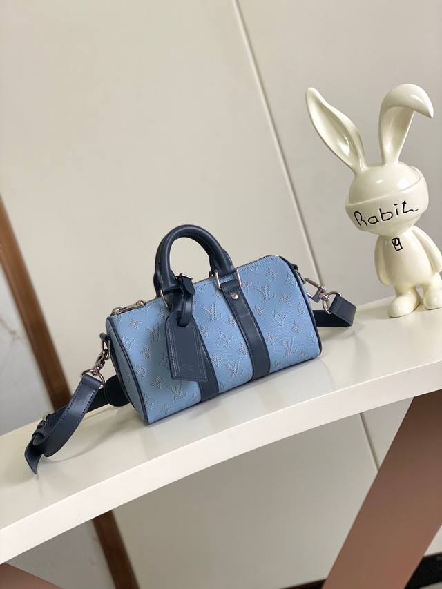 海原外单 独实家拍 半钢163芯片 Keeall BandoulièRe 25 手袋 M15076白色 14681蓝色 取材 Monogram Heritage