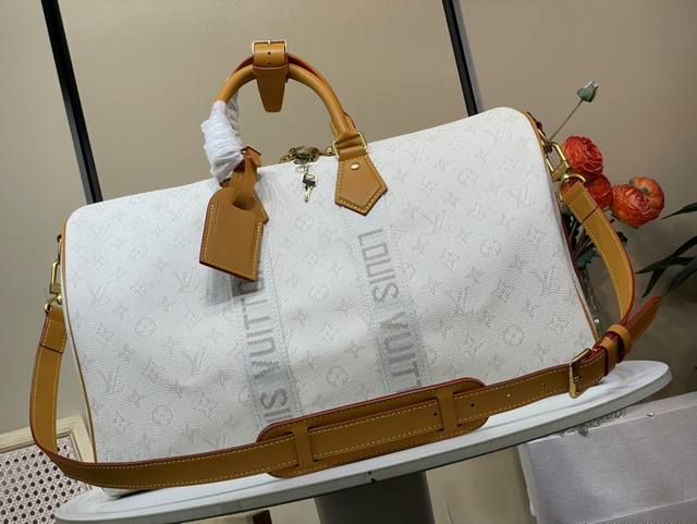 顶级原单复刻独家实拍 Keepall 45旅行袋 M14838 白花 拼色 Monogramheritage 用帆布完成，表现了在游轮上生活的生活方式的迷人氛围