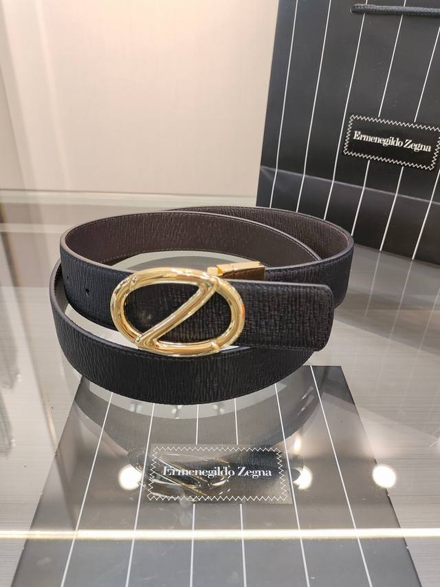 杰尼亚 Zegn* 精品百搭男士腰带- 宽度34Mm 专柜款精品旋转铜扣 双面进口牛皮 两面可以 独特设计工艺 手感柔软 腰带风格简约 正装休闲两相宜 腰带长短